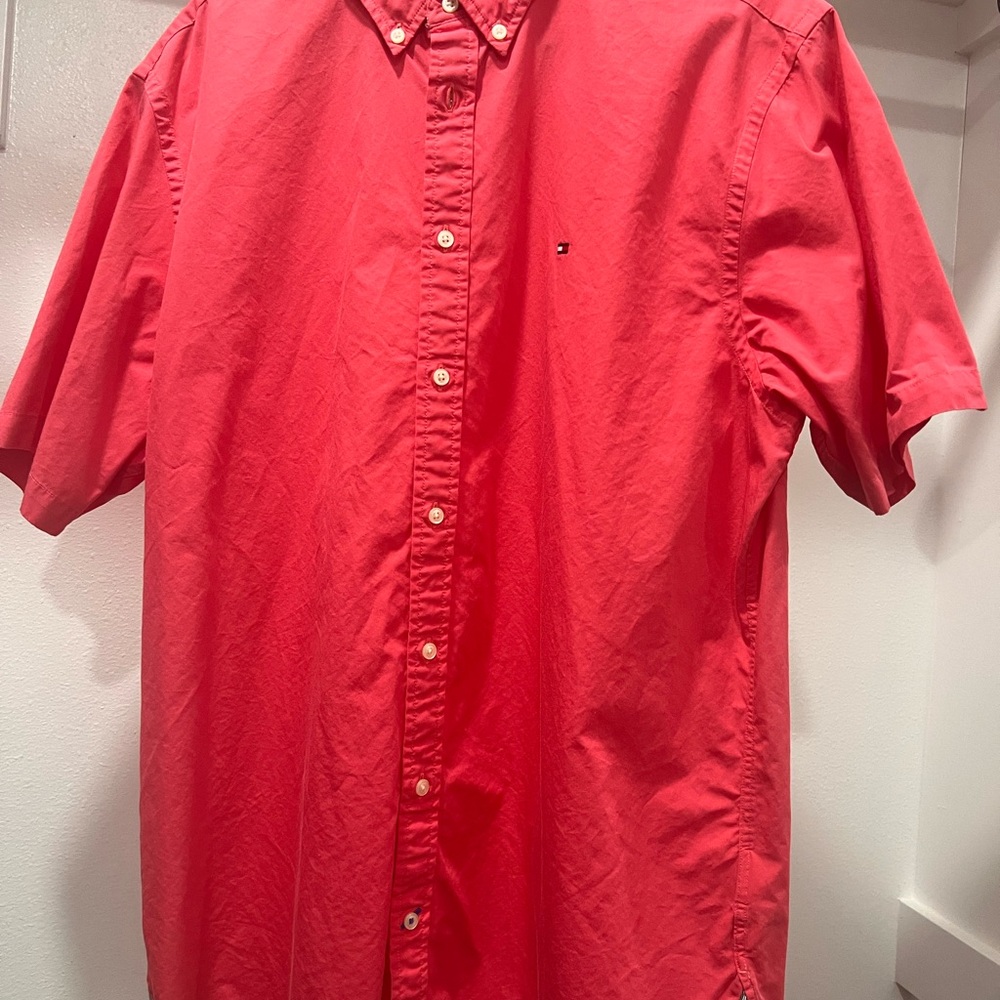 Tommy Hilfiger Vibrant Red Short-Sleeve Button-Down Shirt